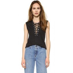 IRO Black Tissa Lace Up Sleeveless Tee Tank Top XS